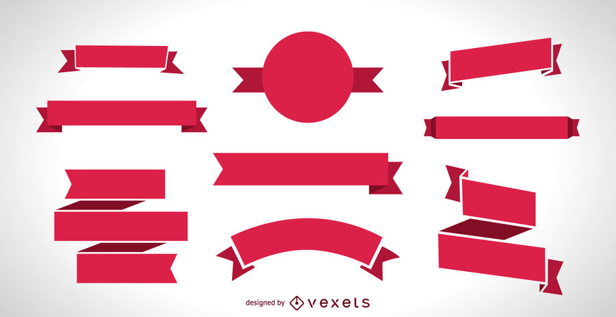 Flat Red Ribbon Banner Set 900x463 Flat Red Ribbon Banner Set