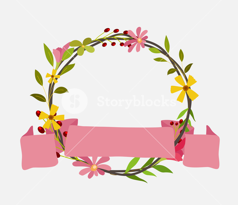 1000x861 Foliage Wreath With Ribbon Banner Vector Illustration Royalty Free