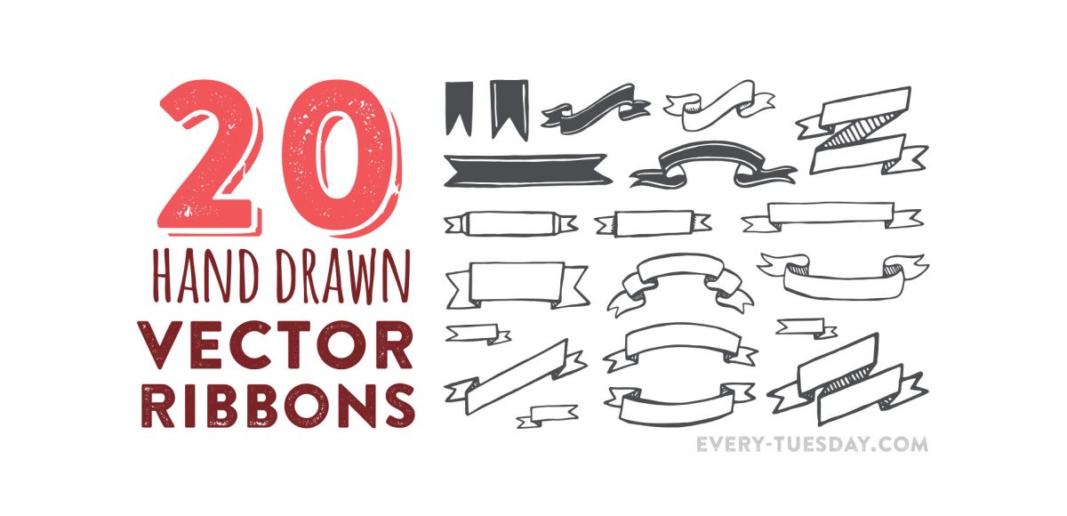 1200x580 Freebie Hand Drawn Vector Ribbons