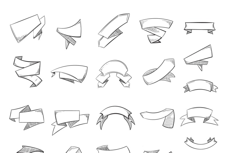 800x533 Hand Drawn Banners, Pencil Sketched, Doodle Vintage Ribbons Vector