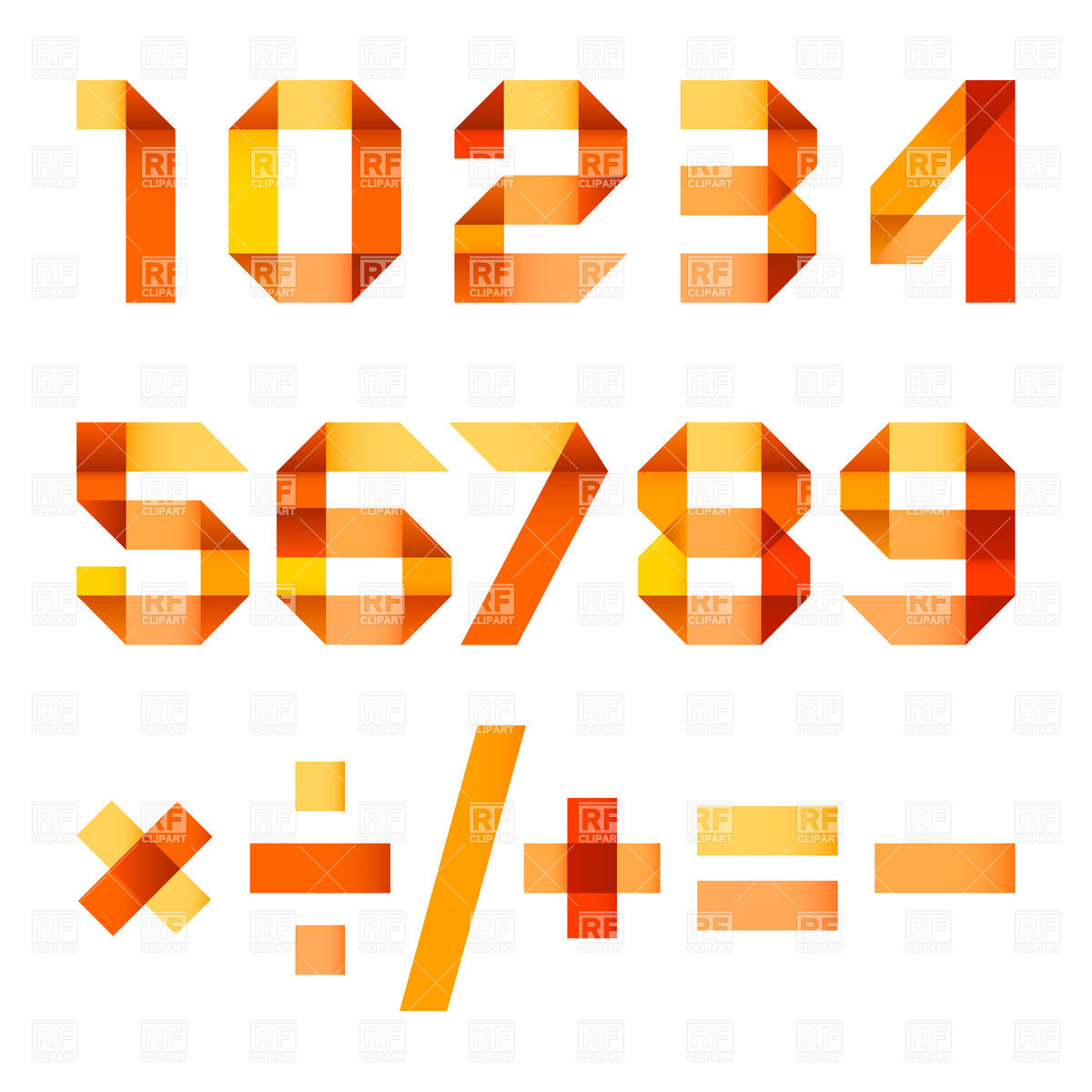 1200x1200 Numbers Made Of Folded Orange Paper Ribbon Vector Image Of Signs