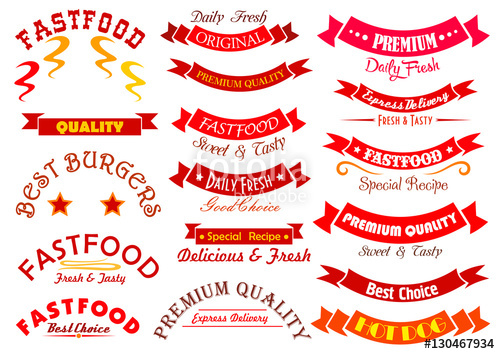 500x354 Fast Food Sign Set With Ribbon Banner And Header Stock Image
