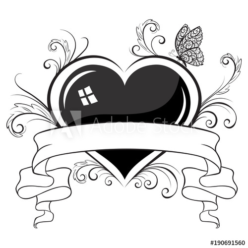 Heart And Ribbon Silhouette Isolated On White Background 500x500 Heart And Ribbon Silhouette Isolated On White Background