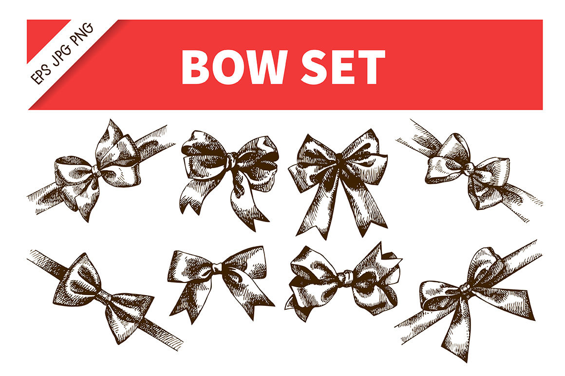 Bow Ribbon Hand Drawn Sketch Vector Set 1160x772 Bow Ribbon Hand Drawn Sketch Vector Set
