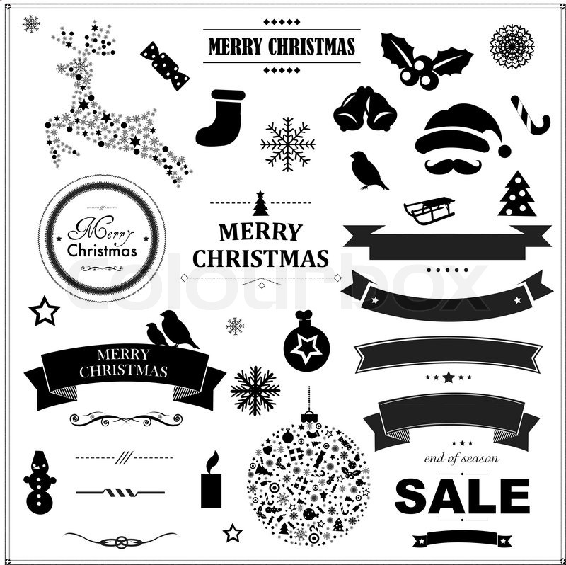 800x798 Set Of Vintage Black Christmas Symbols Stock Vector Colourbox
