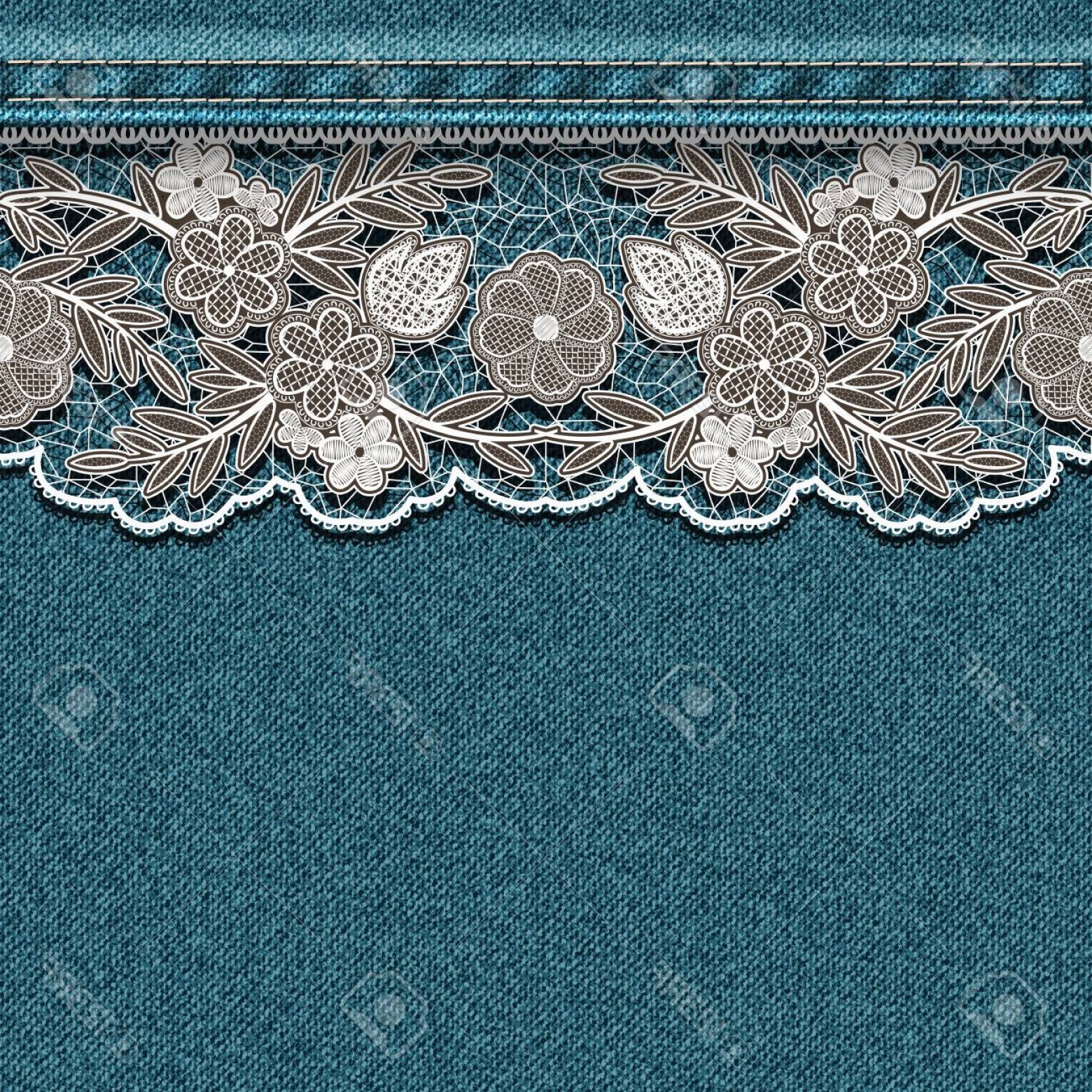 1560x1560 Photostock Vector Denim Texture With Sewn White Lace Ribbon Vector
