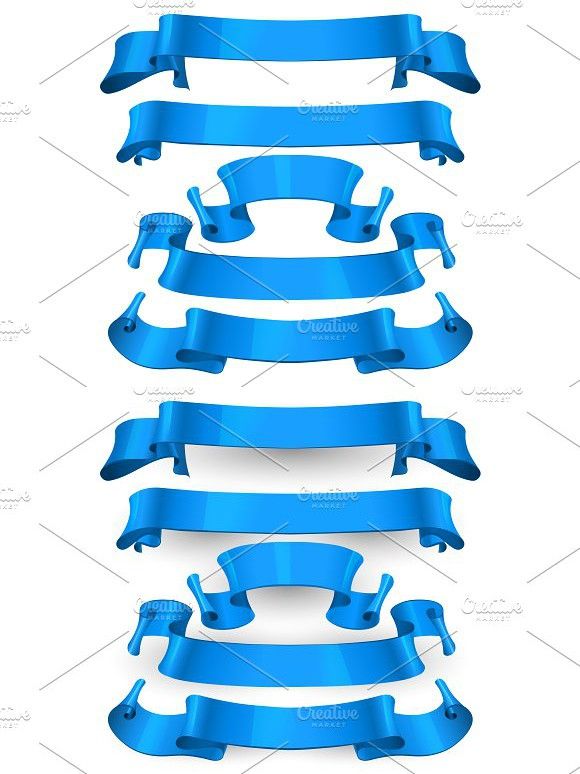 580x774 Realistic Blue Glossy Vector Ribbons Textured Design Ribbon