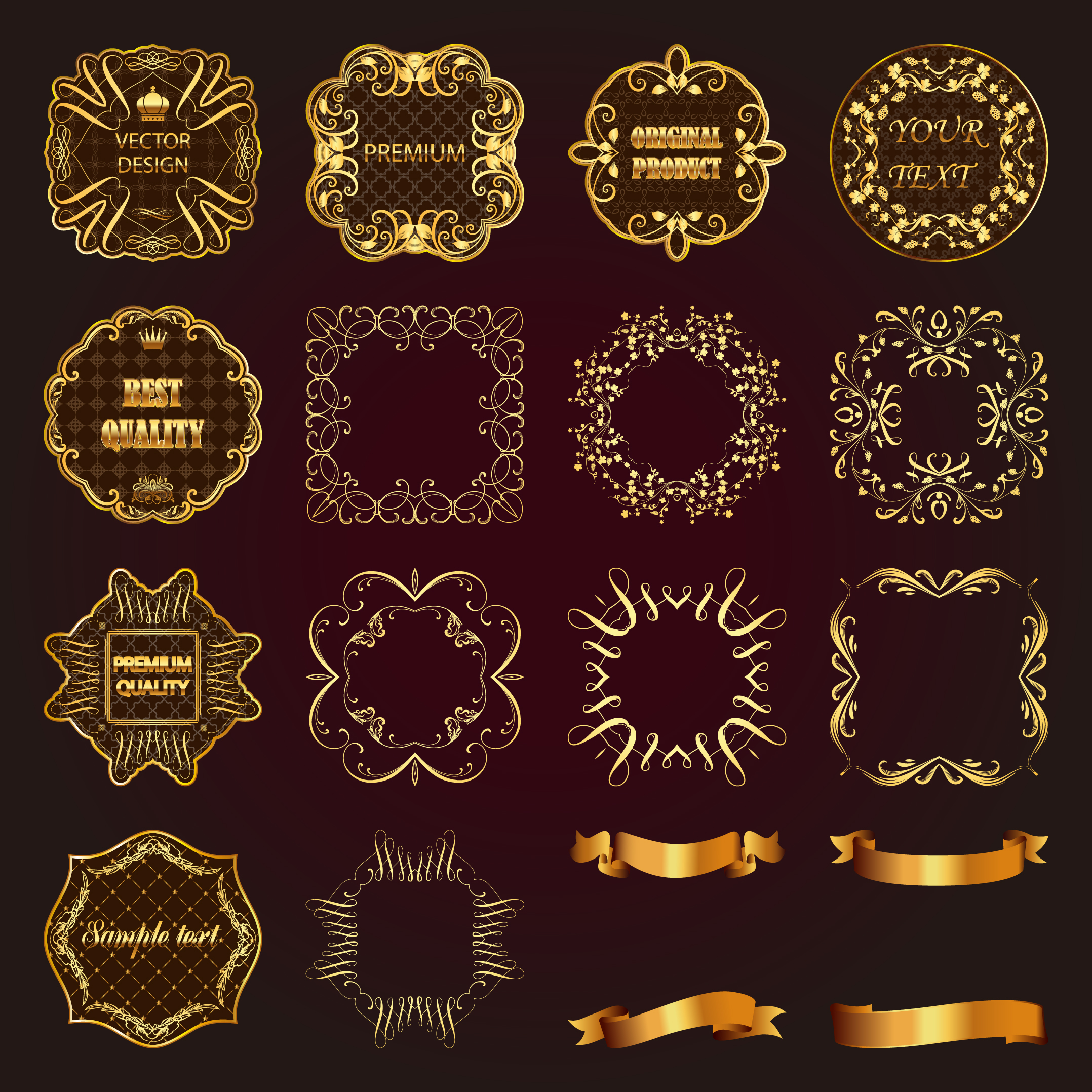 2156x2156 Luxury Gold Frame With Ribbon Vector Free Download