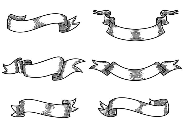 700x490 Gravure Old Style Ribbon Vector Icons