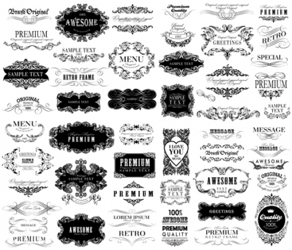 425x364 Black Vintage Ornaments With Labels And Ribbon Vector Free