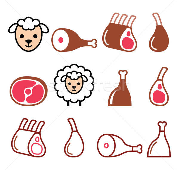 600x568 Lamb Meat, Leg Of Lamb, Lamb Shanks And Ribs Icons Set Vector