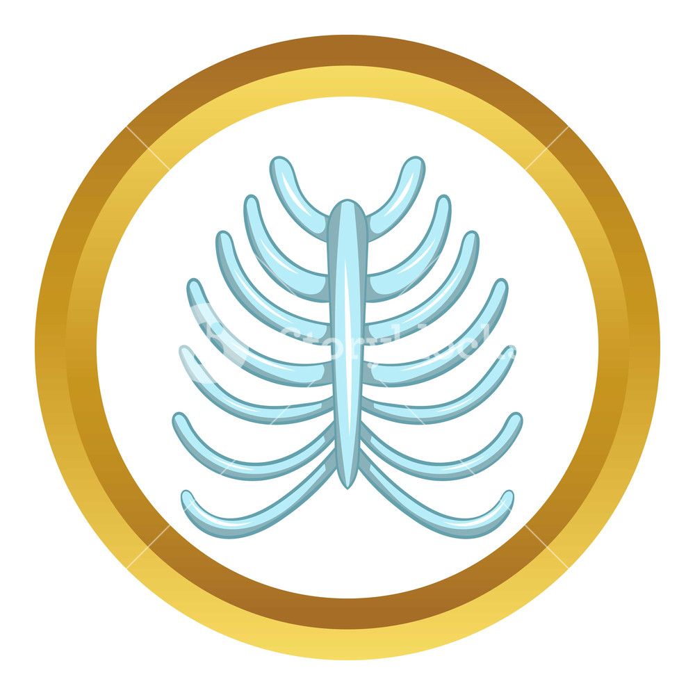 1000x1000 Ribs Vector Icon In Golden Circle, Cartoon Style Isolated On White