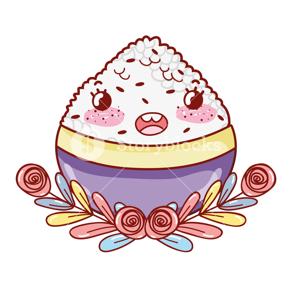 1000x1000 Rice Bowl Kawaii Cartoon Vector Illustration Graphic Design