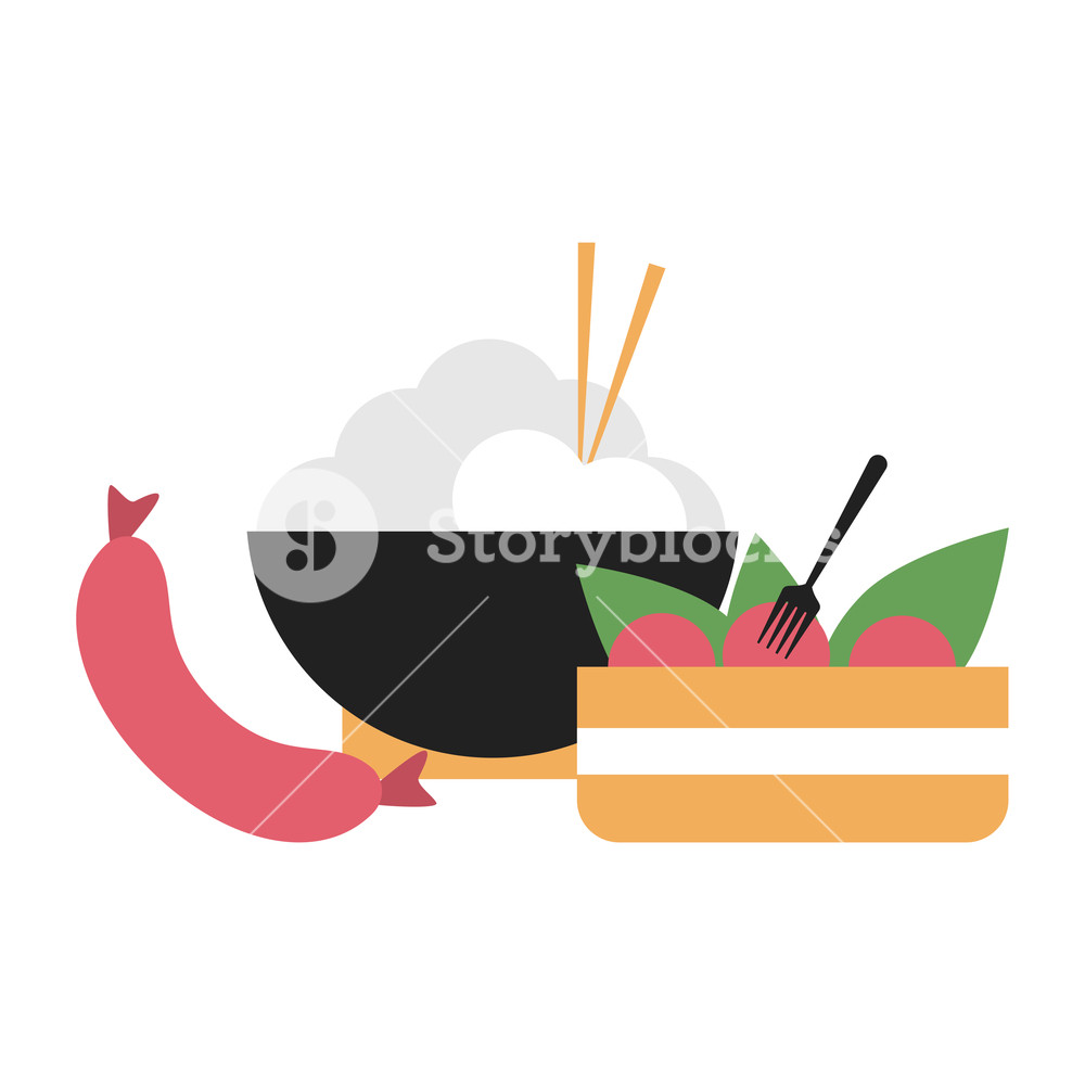 1000x1000 Salad And Rice Bowl With Sausage Vector Illustration Graphic