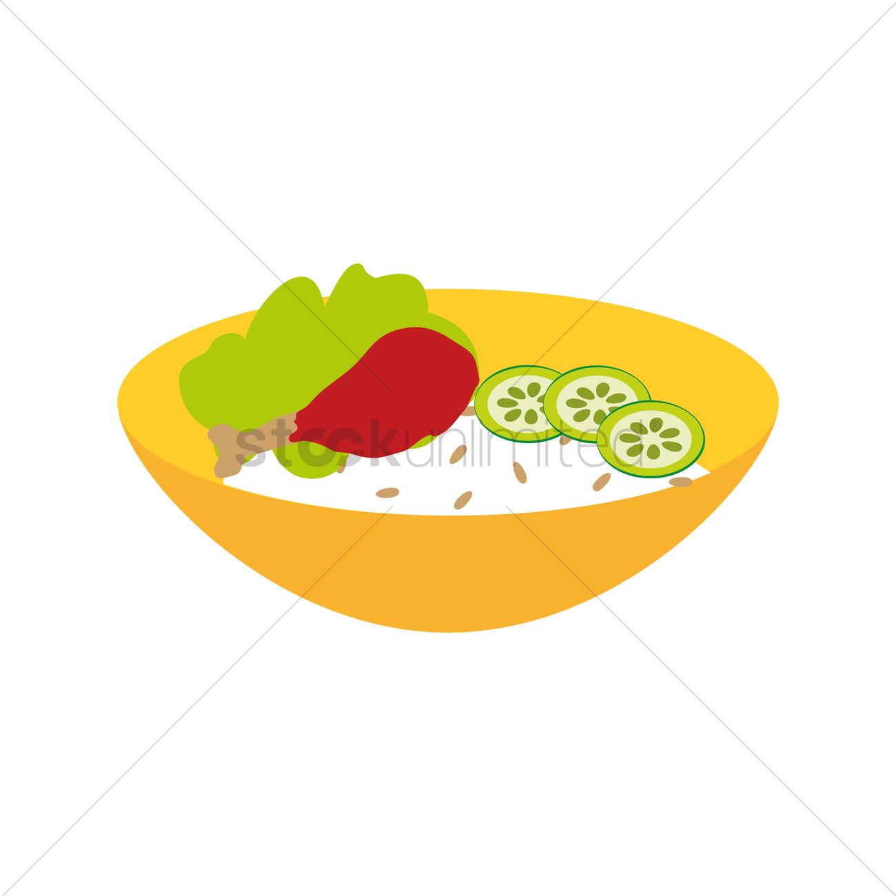 1300x1300 Free Rice Bowl With Chicken And Salad Vector Image