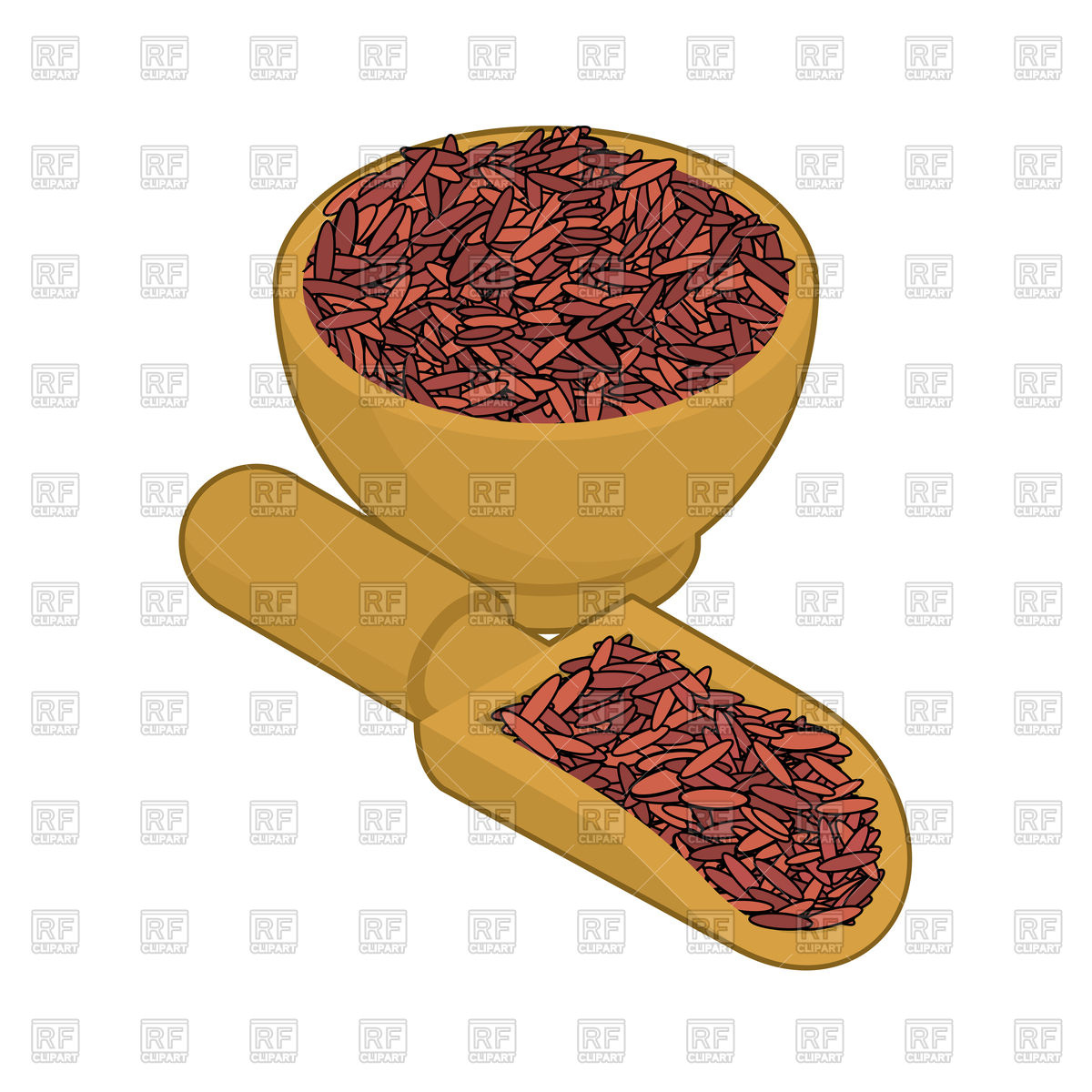 1200x1200 Red Rice In Wooden Bowl With Spoon On White Background Vector