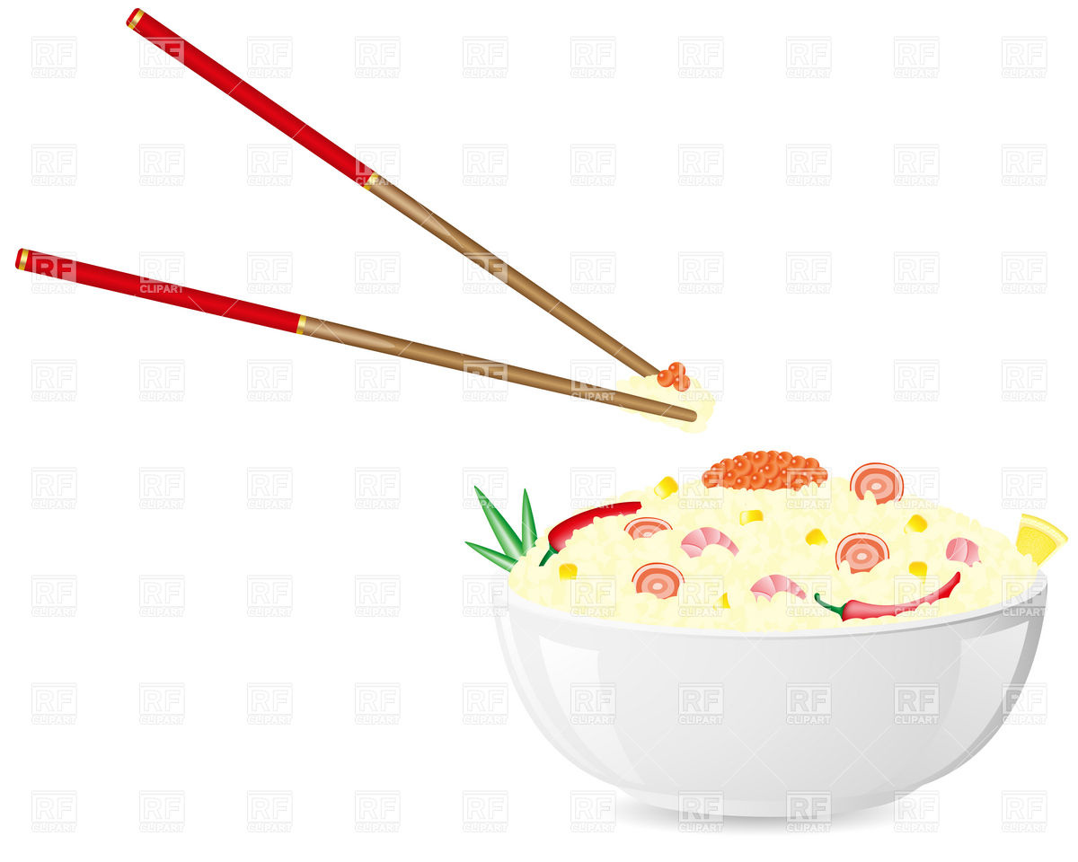 1200x960 Asian Plate Of Rice With Seafood And Chopsticks Vector Image