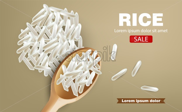 623x384 Rice Vector Realistic Wood Spoon Full Of Grains Detailed