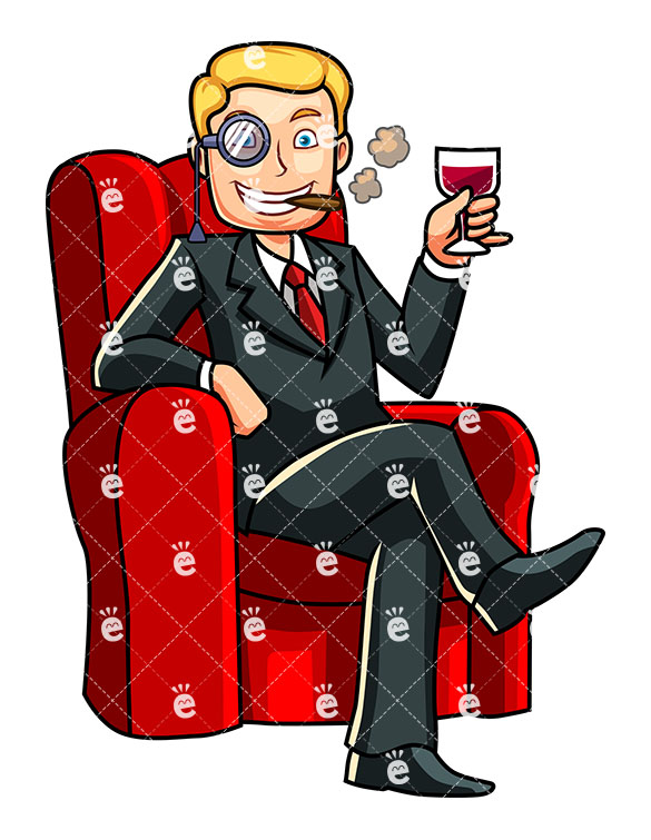 585x755 Rich Man Relaxing On An Armchair, Drinking Wine