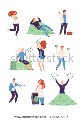 324x470 Stock Vector Rich People Wealthy Happy Persons With Money, Lucky