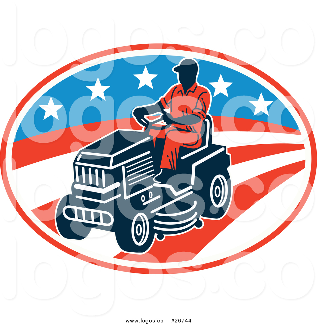 1024x1044 Royalty Free Vector Logo Of An American Man On A Riding Lawn Mower