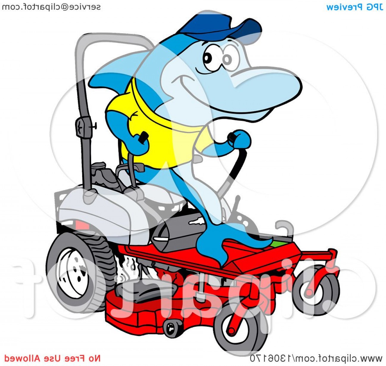 1296x1228 Cartoon Blue Shark Operating A Red Riding Lawn Mower Catchsplace