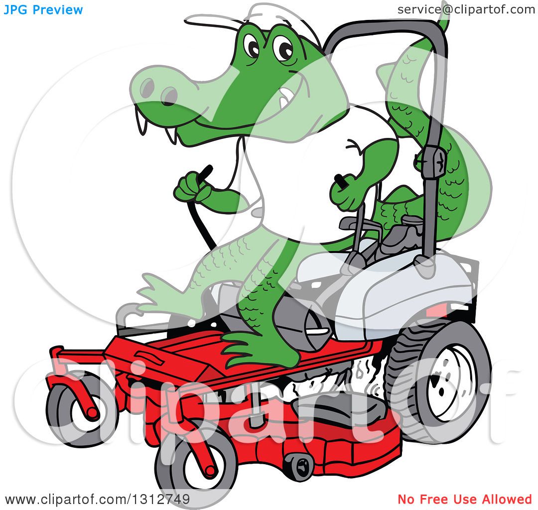 1080x1024 Clipart Of A Cartoon Alligator Operating A Red Riding Lawn Mower