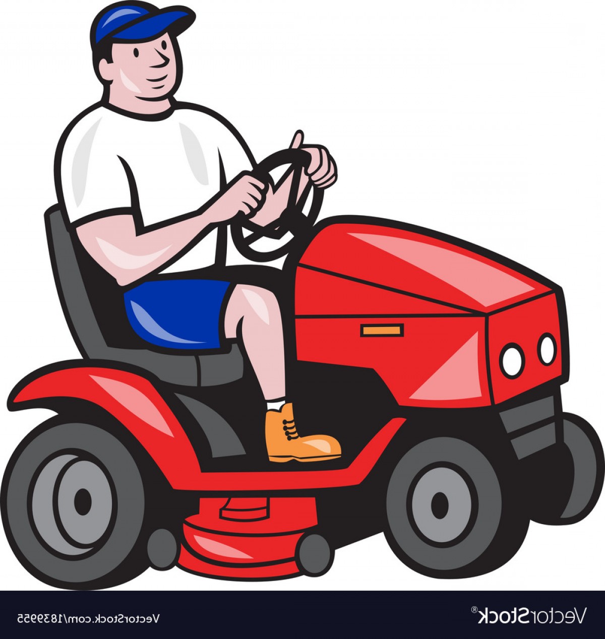 1200x1268 Gardener Mowing Rideon Lawn Mower Cartoon Vector Soidergi