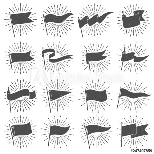 500x500 Flag Silhouette Banner Vintage Star Burst Flags, Ripped Banners