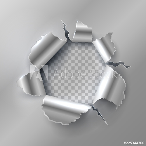 500x500 Bullet Hole In Metal Opening With Ripped Steel Edges Vector