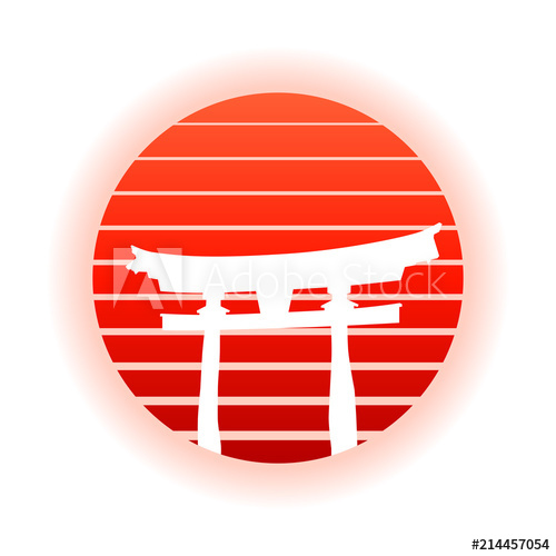 500x500 Japanese Torii Gate And Red Rising Sun Vector