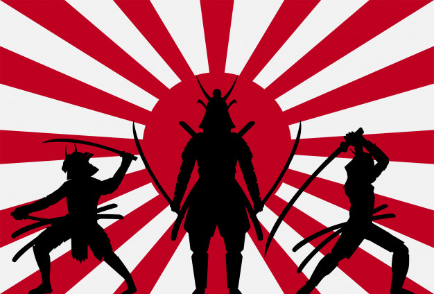 626x424 Silhouette Samurai On Rising Sun Japan Flag Vector Premium Download