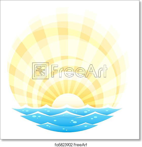 561x581 Free Art Print Of Abstract Landscape With Sea Waves And Rising Sun