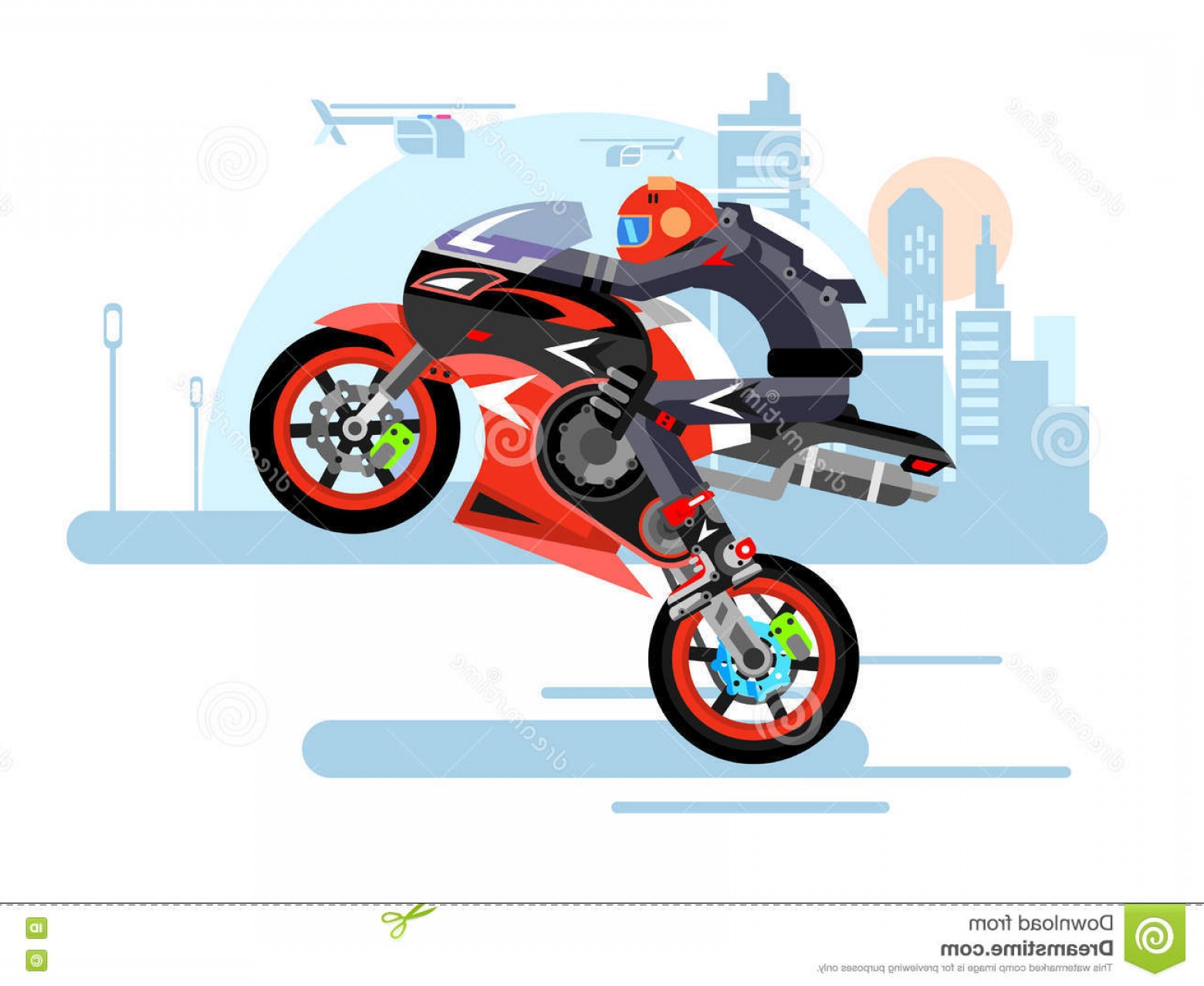 1560x1278 Stock Illustration High Speed Motorcycle Rides One Wheel Person