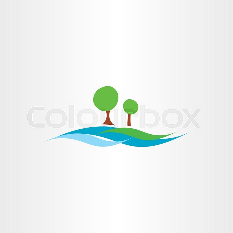 800x800 River Water Flow And Tree Landscape Stock Vector Colourbox