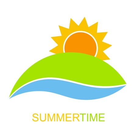 450x450 Summertime Icon Vector Sunrise Over Hill And River Royalty Free