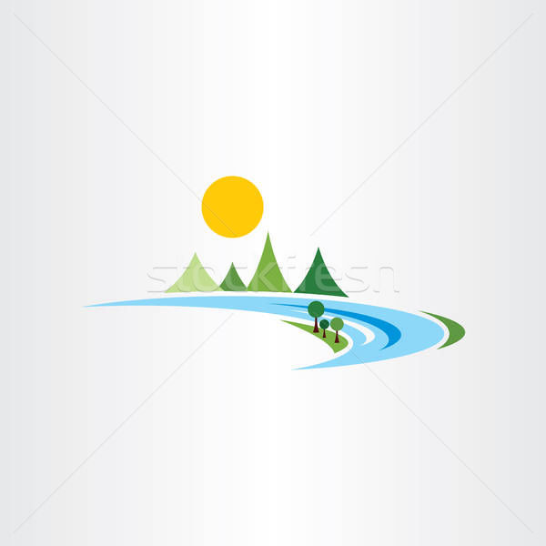 600x600 River And Mountains Logo Icon Landscape Vector Symbol Icon Vector