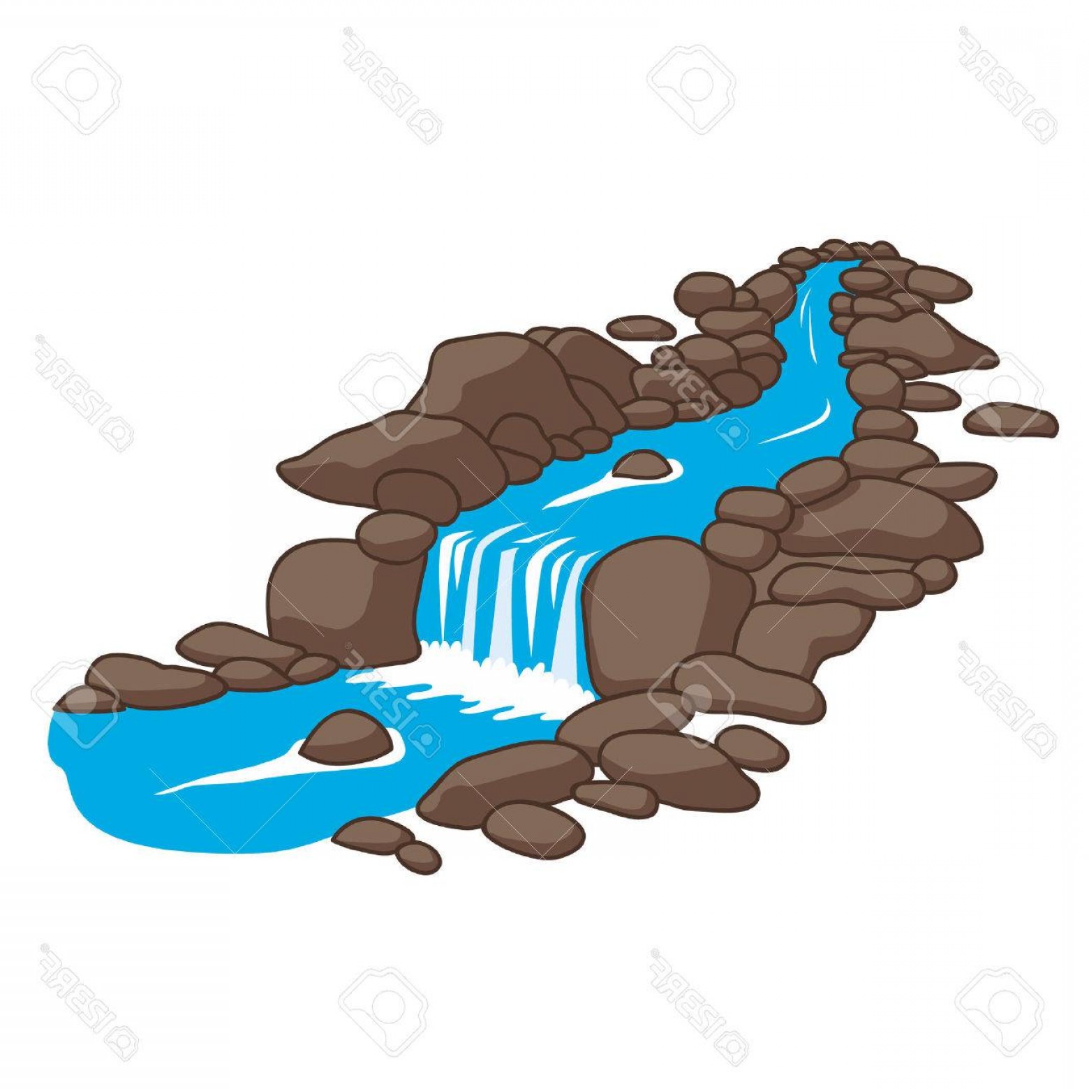 1560x1560 Photostock Vector Blue River Flowing Down Stream Across A Stones
