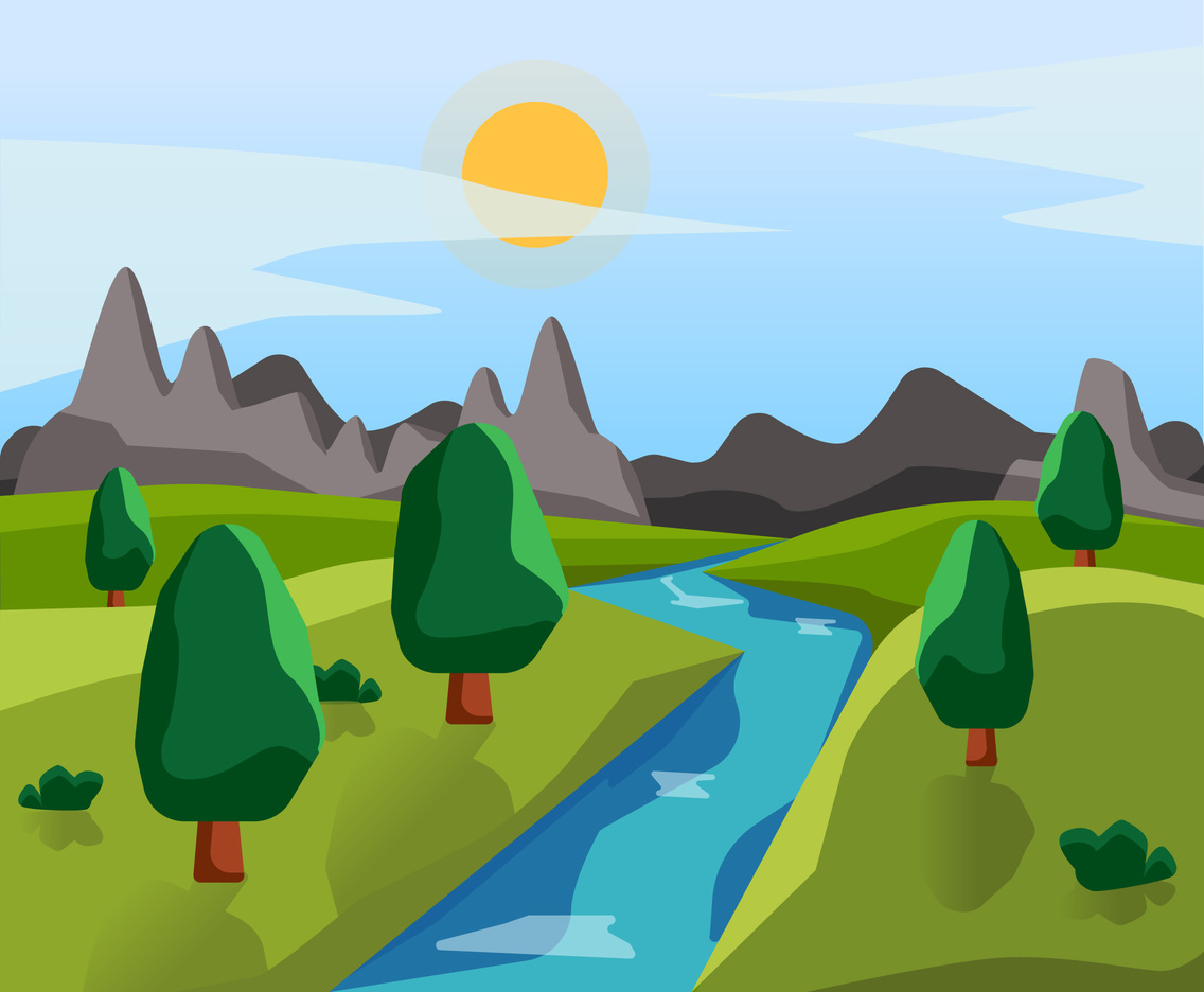 1136x936 Spring Landscape With River Vector Vector Art Graphics