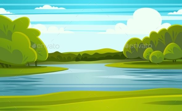 590x361 Landscape With River Vector Illustration Vector Landscapes