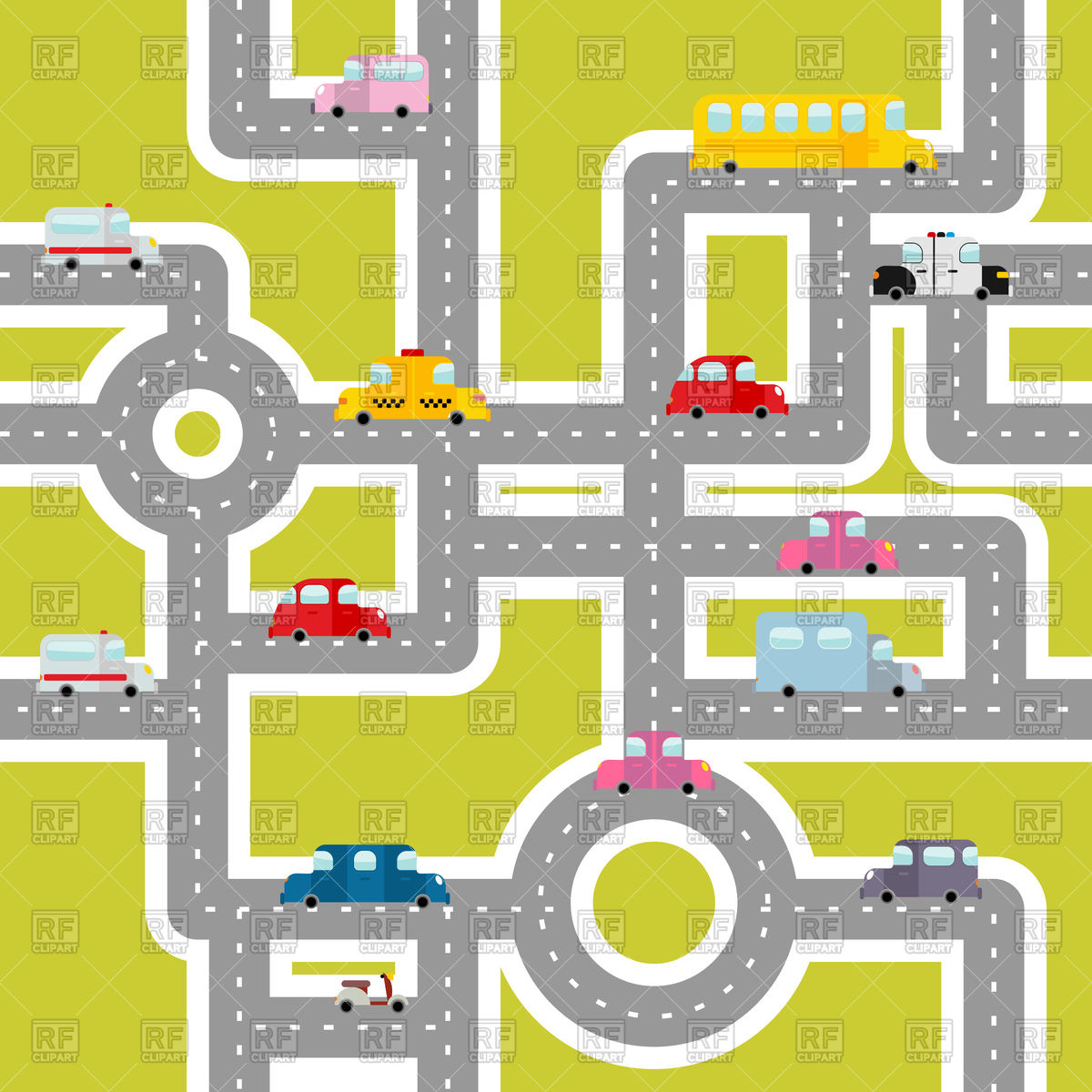1200x1200 Road And Transport Seamless Pattern Cartoon Map Vector Image