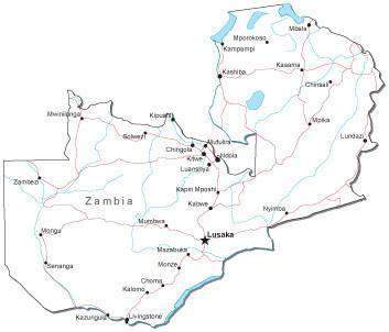353x302 Zambia Black White Road Map In Adobe Illustrator Vector Format