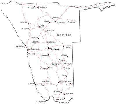 399x359 Namibia Black White Road Map In Adobe Illustrator Vector Format