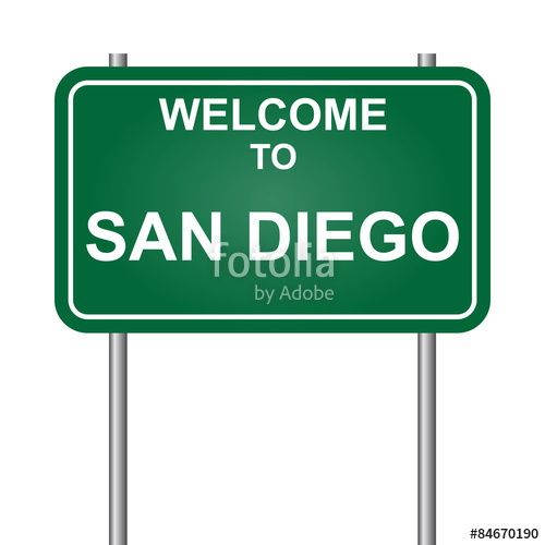 500x500 Welcome To San Diego Road Sign Green Vector Illustration Stock