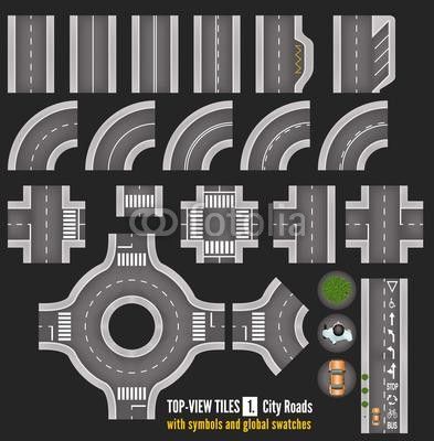 393x400 Set Of Top View City Road Tiles Printable Free Paper Models
