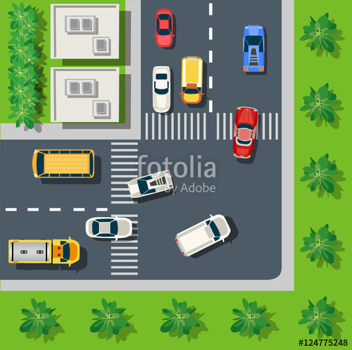 500x497 Top View Of The Urban Landscape Traffic Road With Cars, Houses