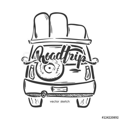 Vector Illustration Hand Drawn Emblem With Travel Car 500x500 Vector Illustration Hand Drawn Emblem With Travel Car