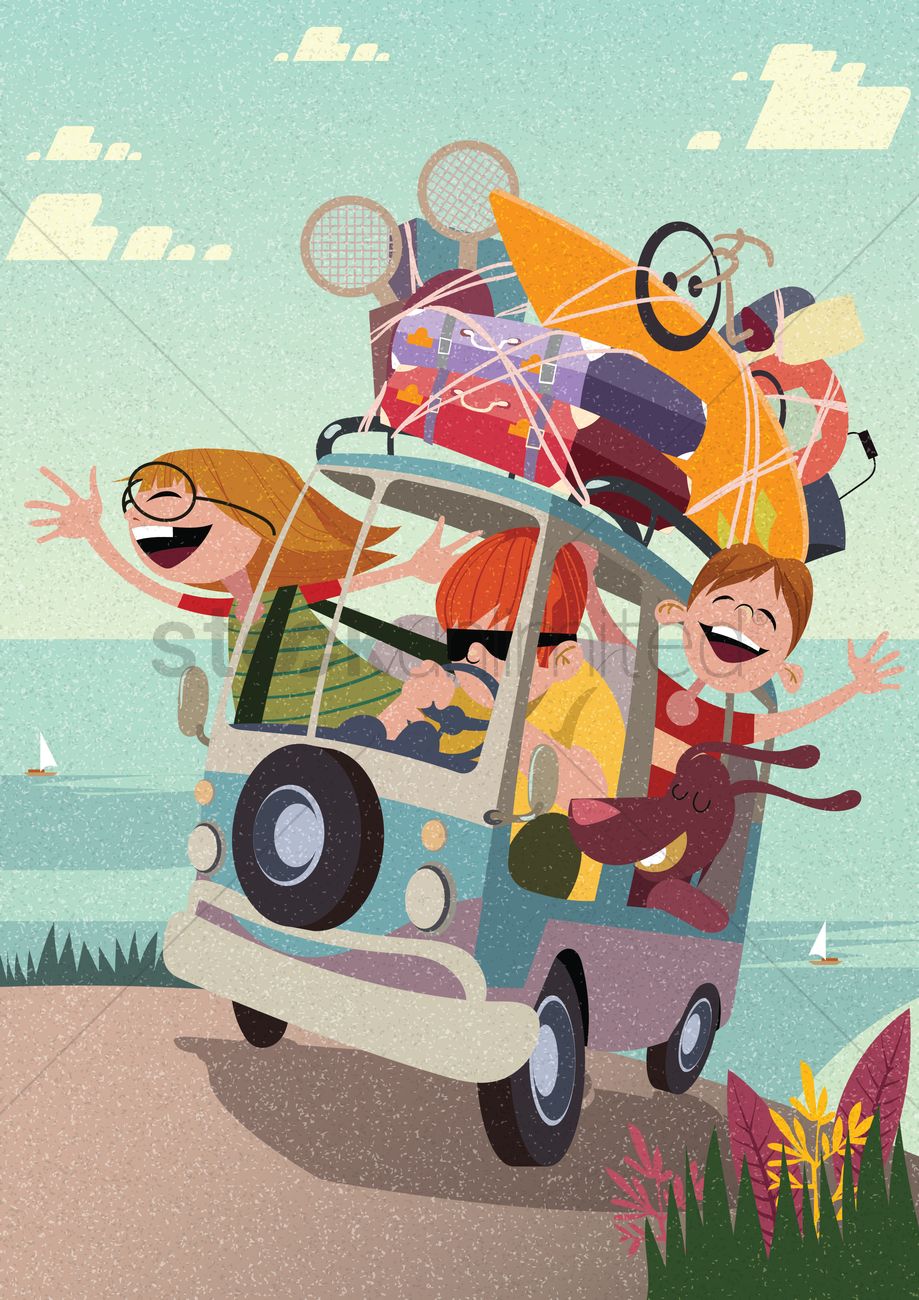 Happy Family On A Road Trip Vector Image 919x1300 Happy Family On A Road Trip Vector Image