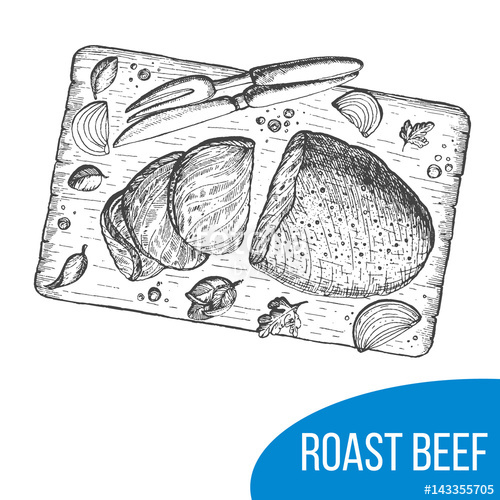 500x500 Roast Beef Sketch Vector Illustration Engraved Vintage Image