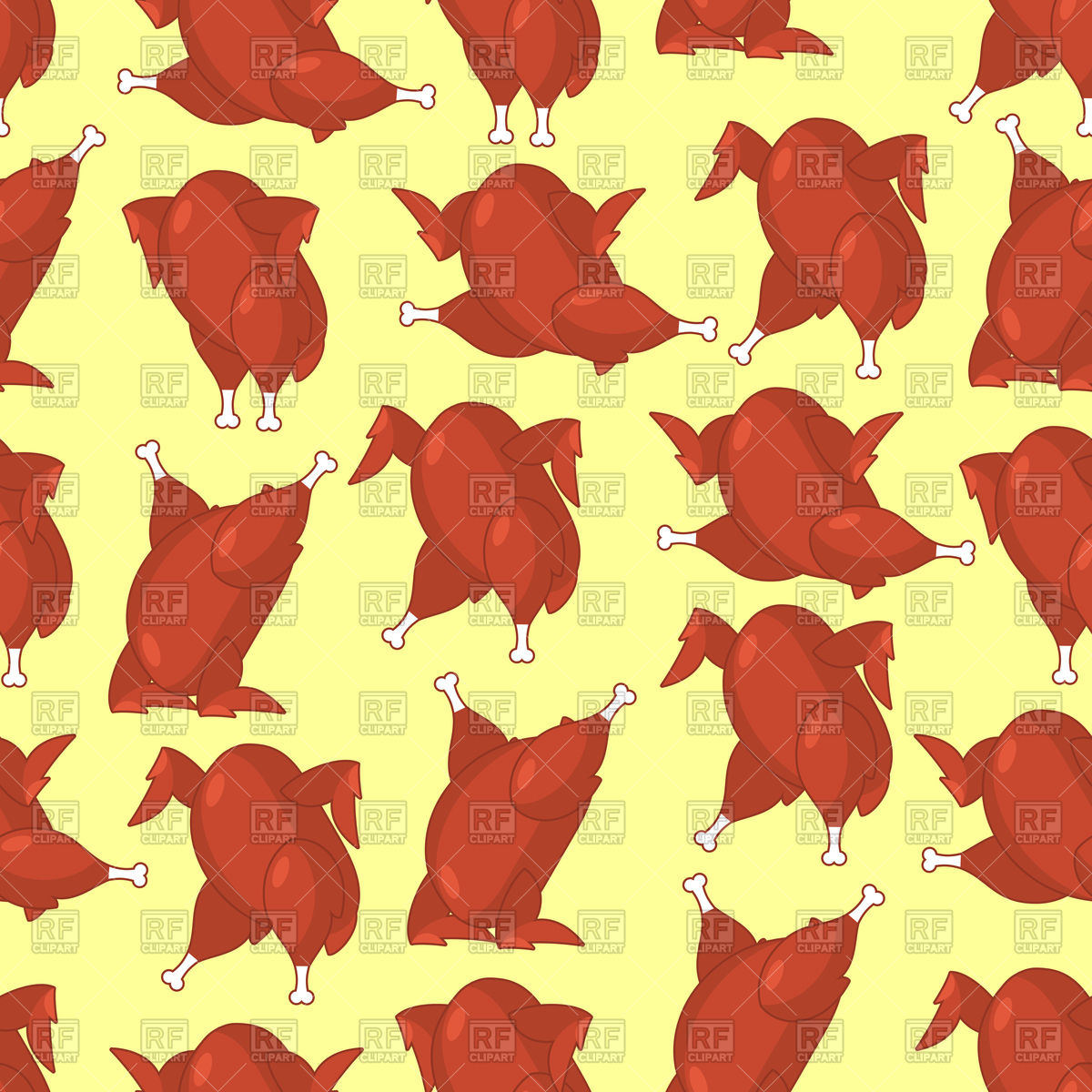 1200x1200 Seamless Pattern With Roasted Turkey, Baked Chicken Vector Image